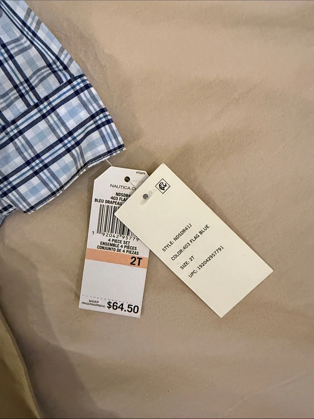 Nautica Navy Vest & Blue Plaid Shirt with Khaki Pants and Polka Dot Tie